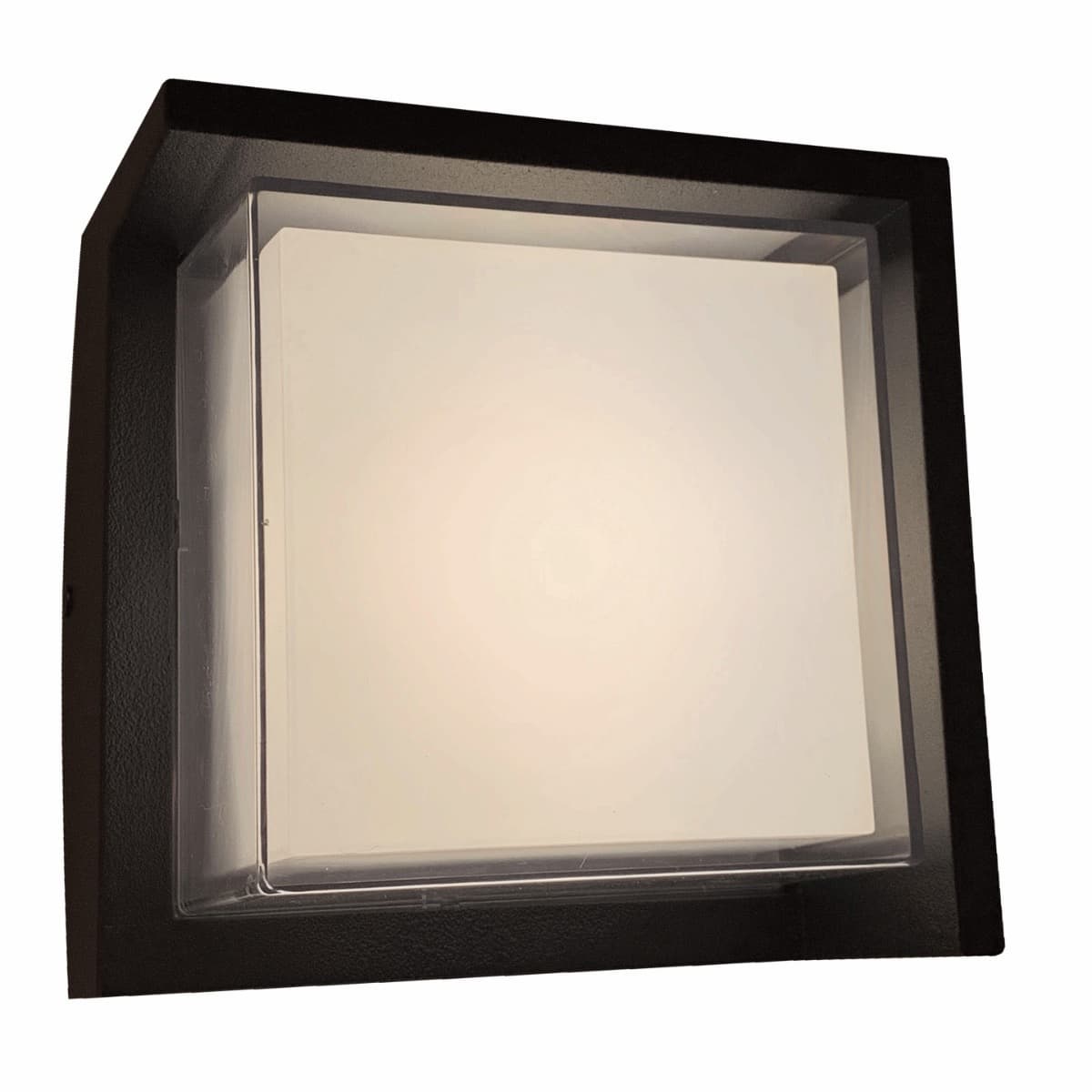 Abra Geo wet location LED wall light featuring a square hooded design for contemporary outdoor illumination