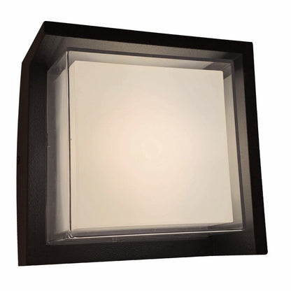 Abra Geo wet location LED wall light featuring a square hooded design for contemporary outdoor illumination