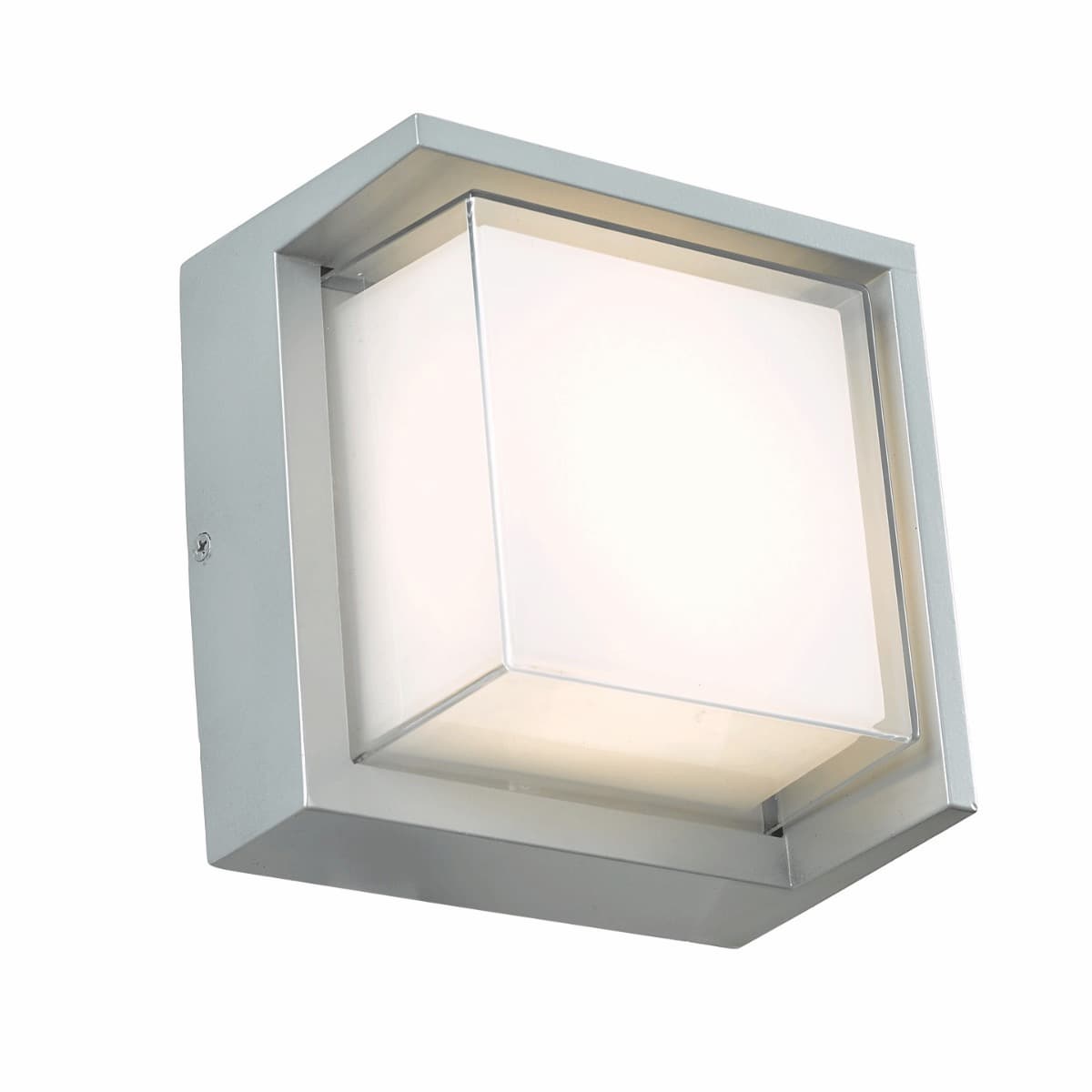 Modern Abra Geo square outdoor wall fixture with hooded profile for entryways, patios, and wet location exteriors