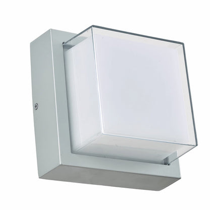 Modern Abra Geo square wall fixture designed for patios, entryways, facades, and wet location exterior applications