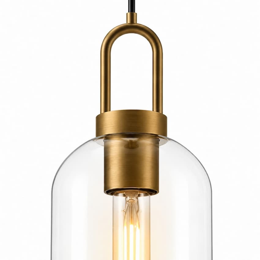 Alora Mood PD401606AGCL Soji Japandi Pendant Ceiling Light with Aged Gold Finish, Clear Glass Shade and Japanese Lantern-Inspired Design