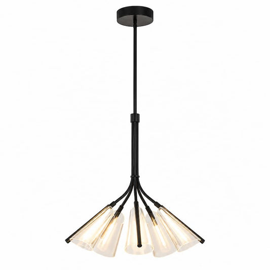 Kuzco Mulberry CH62628-BK/LG-UNV 28-inch LED chandelier with black finish and clear etched acrylic light guide shades