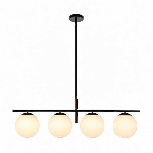 Alora Mood LP421437MBOP Zuri 37-Inch 4-Light Linear Pendant in Matte Black Finish with Matte Opal Glass Globes