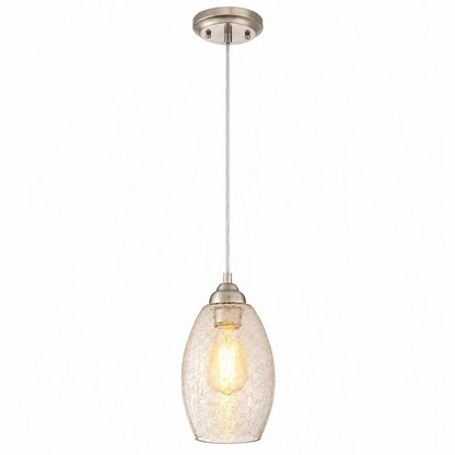 Westinghouse Carsley 6105700 one-light mini pendant with brushed nickel finish and hand-blown clear crackle glass shade
