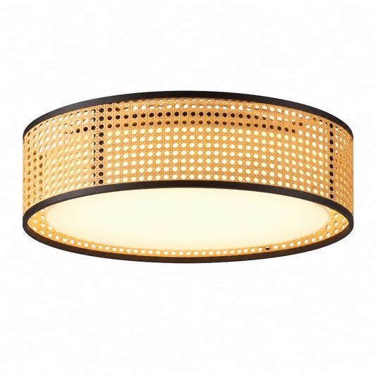 Alora Mood Lyla FM479016RB-5CCT 16-Inch LED Flush Mount with Natural Rattan Shade, Black Metal Trim and White Acrylic Diffuser