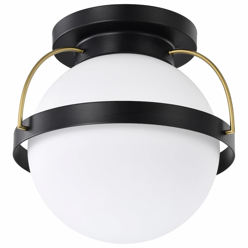 Satco Lakeshore Flush Mount 60-7771 featuring steel construction and a decorative white opal glass globe