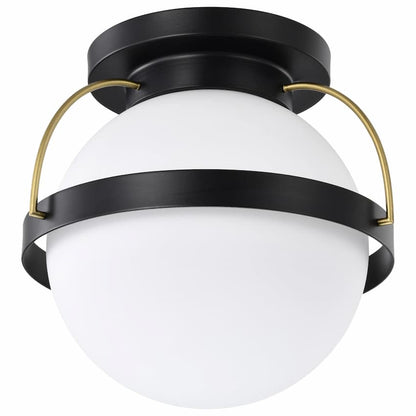 Satco Lakeshore Flush Mount 60-7771 featuring steel construction and a decorative white opal glass globe