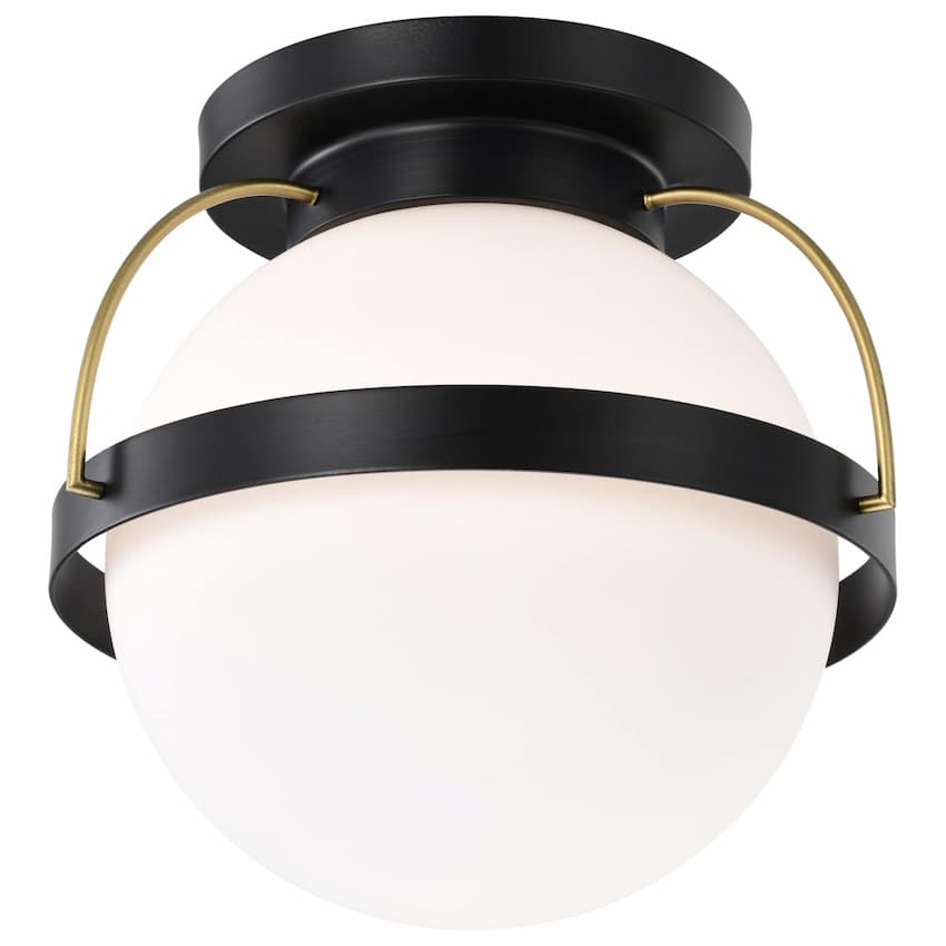 Satco Lakeshore 60-7771 13-inch flush mount ceiling light in matte black finish with white opal glass