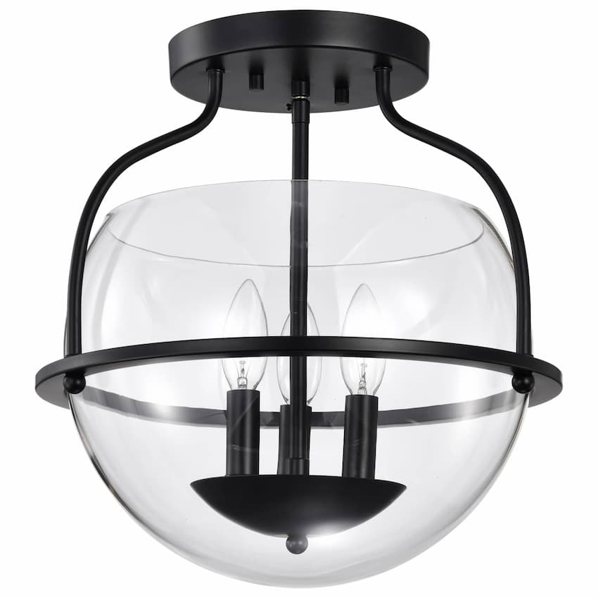 Satco Amado 60-7823 14-inch 3-light semi-flush mount ceiling fixture in matte black finish with clear glass