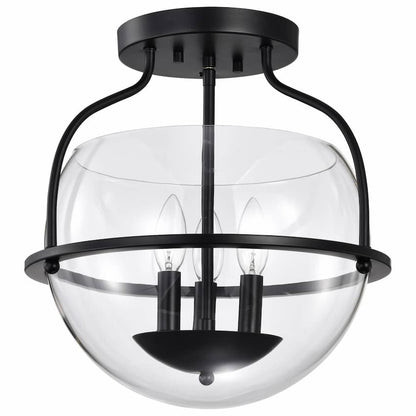 Satco Amado 60-7823 14-inch 3-light semi-flush mount ceiling fixture in matte black finish with clear glass