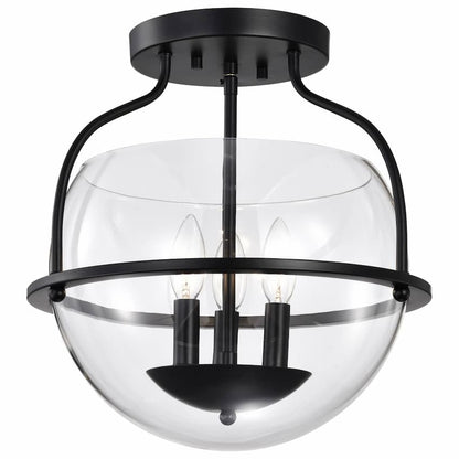Satco Amado Semi-Flush Mount 60-7823 featuring matte black steel construction and a clear glass bowl shade