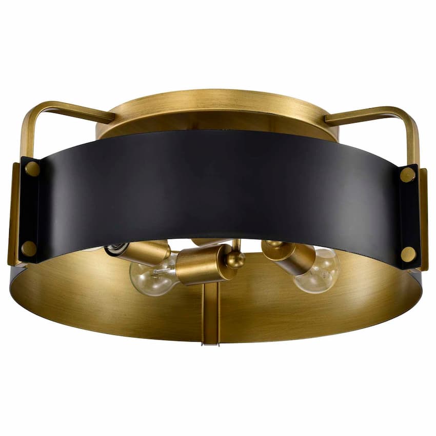 Satco Altos Semi-Flush Mount 60-7841 featuring steel construction with matte black and natural brass accents
