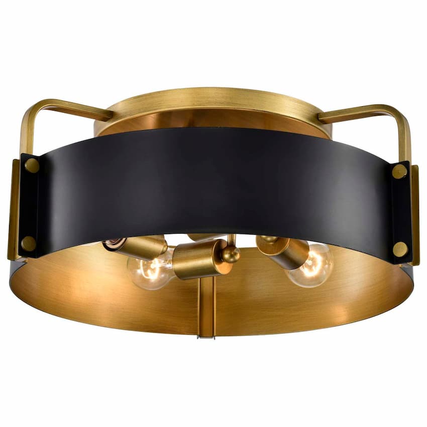 Satco Altos 60-7841 18-inch 4-light semi-flush mount ceiling fixture in matte black and natural brass finish