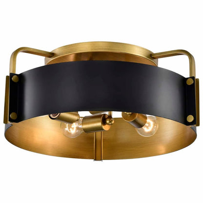 Satco Altos 60-7841 18-inch 4-light semi-flush mount ceiling fixture in matte black and natural brass finish