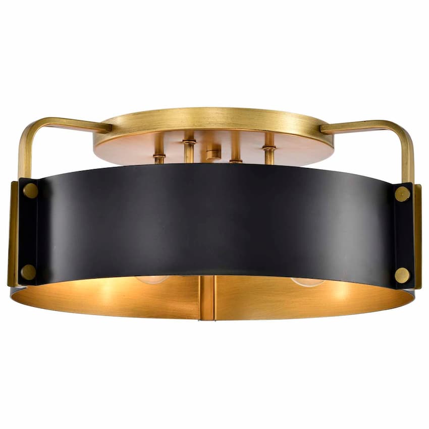 Satco Altos 18-in Semi-Flush Mount 60-7841 with transitional cylinder design and mixed black brass finish