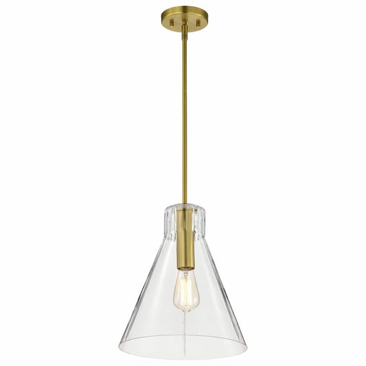 Nuvo Gianna 60-8348 one-light medium pendant with vintage brass finish and clear cone-shaped glass shade