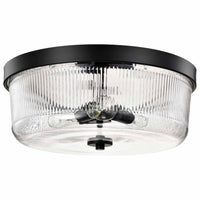 Satco Grayson 60-8609 17.25-inch large flush mount ceiling light in matte black finish with clear ribbed glass