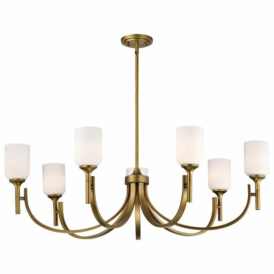 SATCO Nuvo Solara 60-8671 40-inch 7-light chandelier with Natural Brass finish and elegant frosted ribbed glass shades