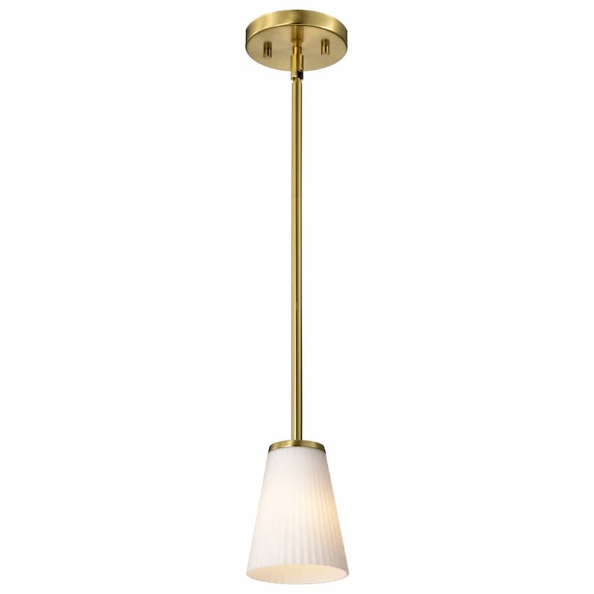Nuvo Royale 60-8727 mini pendant with burnished brass finish and elegant ribbed white glass shade