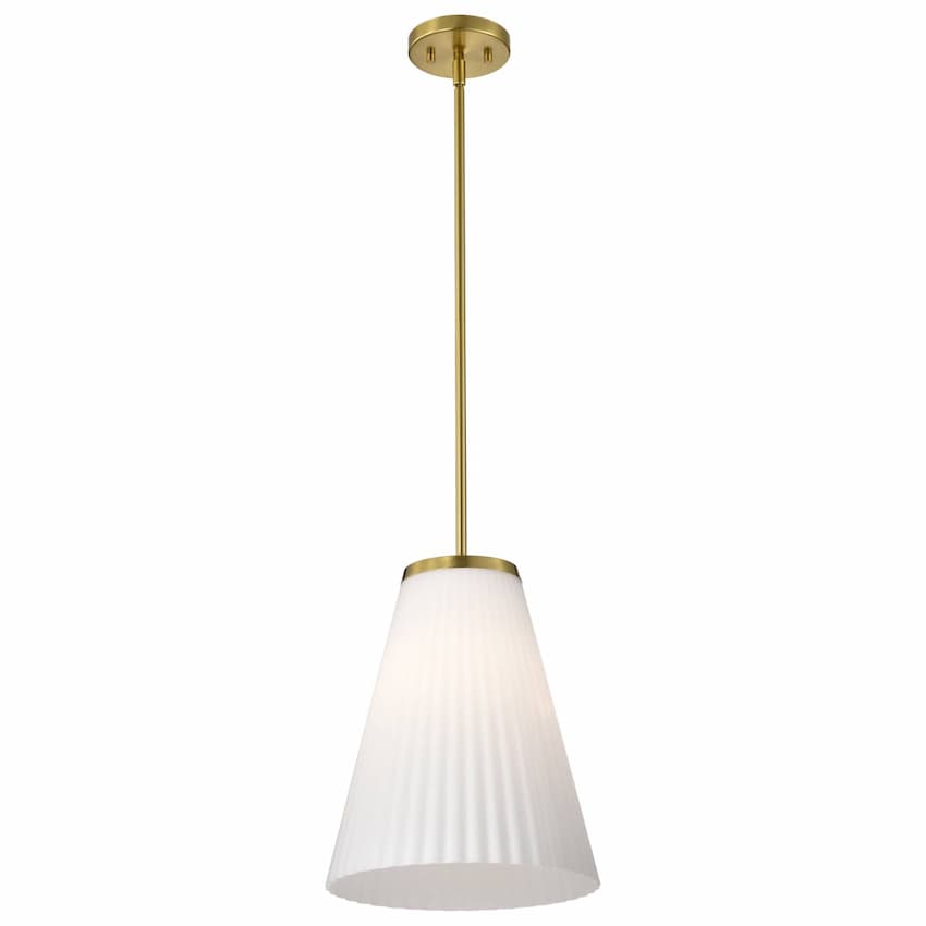 Nuvo Royale 60-8728 large pendant with burnished brass finish and elegant ribbed white glass shade