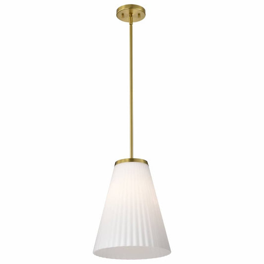 Nuvo Royale 60-8728 large pendant with burnished brass finish and elegant ribbed white glass shade