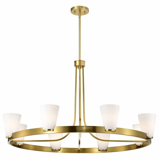 SATCO Nuvo Royale 60-8729 8-light chandelier with Burnished Brass finish and elegant ribbed white glass shades