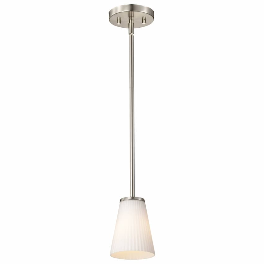 Nuvo Royale 60-8737 mini pendant with brushed nickel finish and elegant ribbed white glass shade