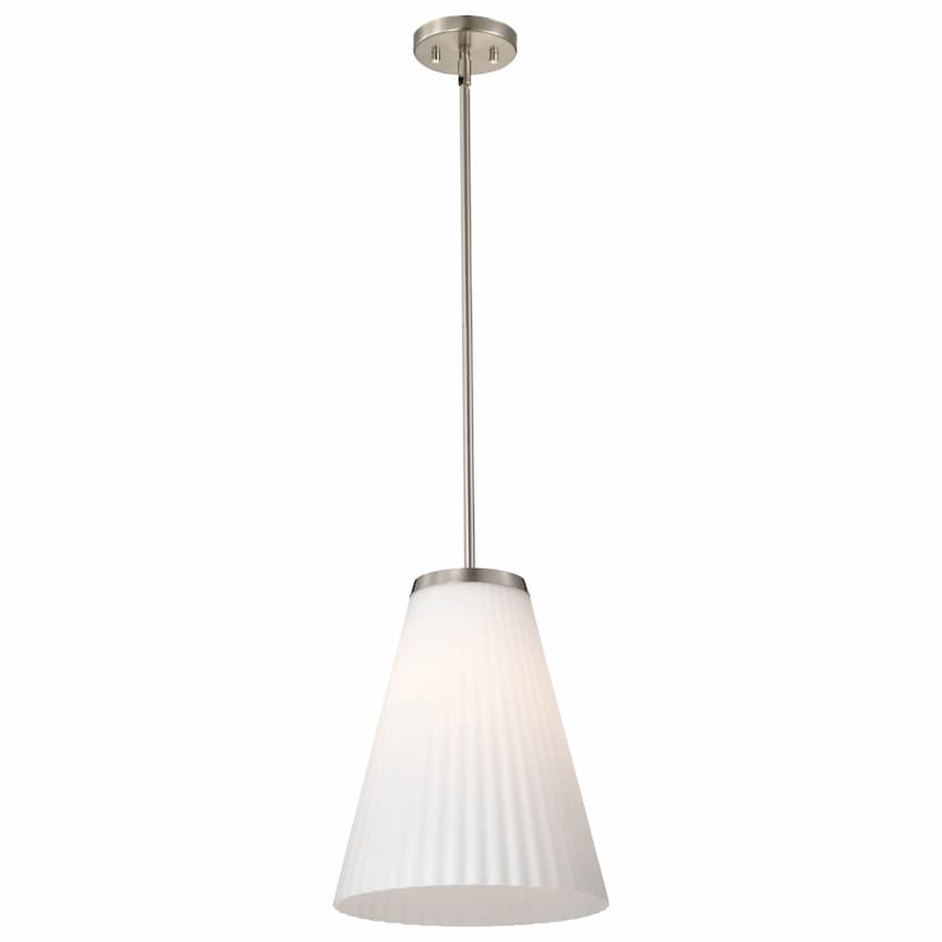 Nuvo Royale 60-8738 large pendant with brushed nickel finish and elegant ribbed white glass shade