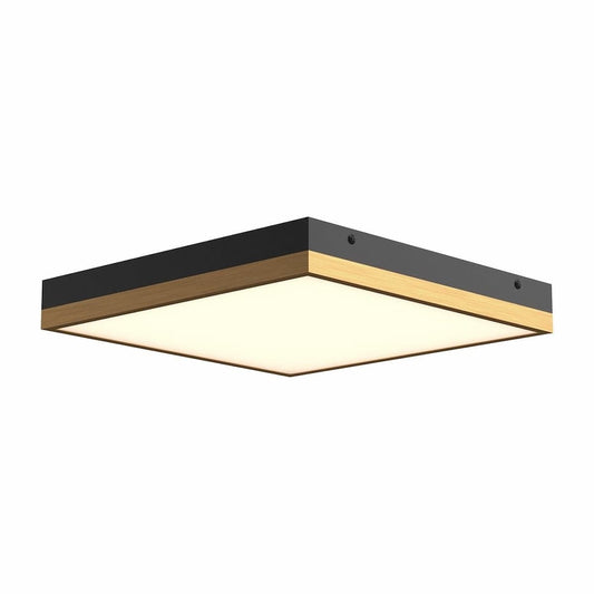Alora Mood Sydney FM553214AGMB LED Flush Mount with Aged Gold and Matte Black Finish, Frosted Glass Diffuser, Front View, Unlit