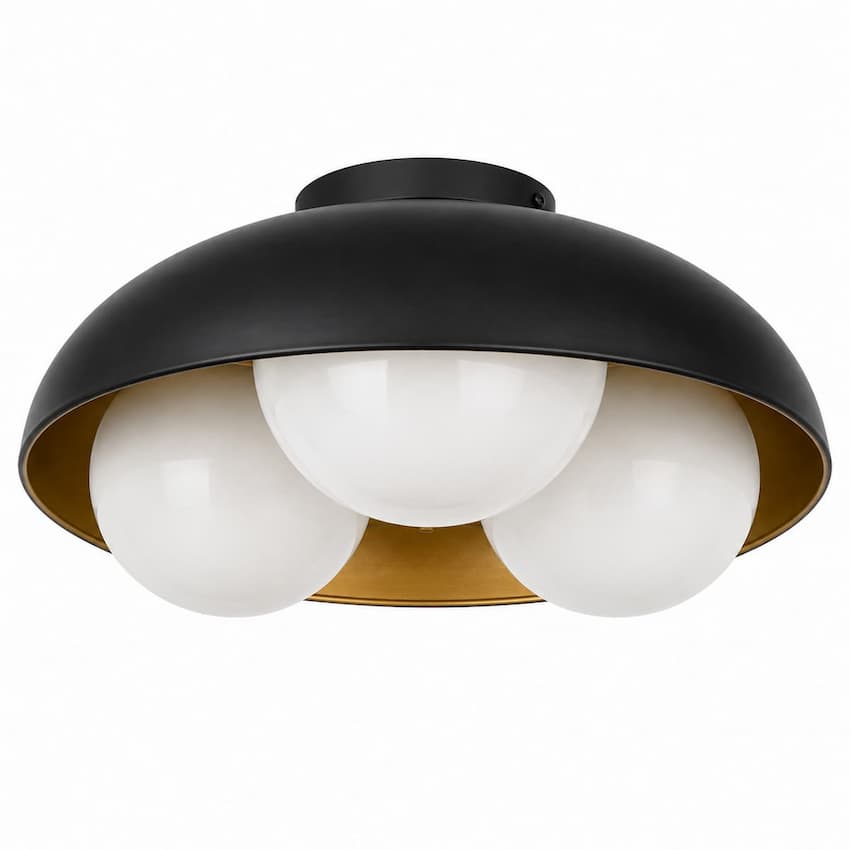 Alora Mood FM495316MBOP Robyn Contemporary Flush Mount Ceiling Light in Matte Black with Three Opal Glass Diffusers and Downward Illumination