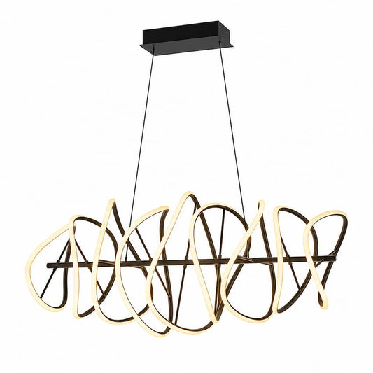 Kuzco Collide CH96442-BK 44-inch LED chandelier with dramatic curved light strips and powder-coated black aluminum finish