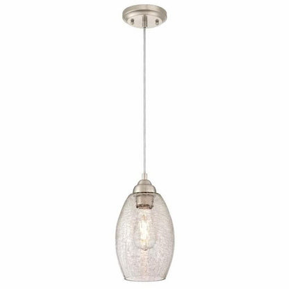 Westinghouse Lighting Carsley 6105700 pendant light featuring clear crackle glass and contemporary brushed nickel hardware