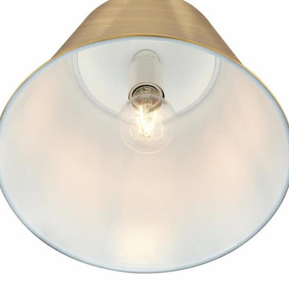Westinghouse Lighting 6111500 Derose pendant light with 11-inch conical metal shade, brushed brass finish and adjustable hanging rods