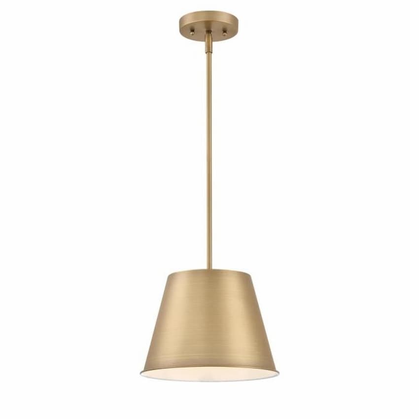 Westinghouse Lighting Derose 6111500 one-light pendant with brushed brass finish and modern cone-shaped metal shade