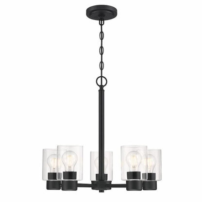 Westinghouse Sylvestre 6115300 5-light chandelier with Matte Black finish and clear hand-blown glass shades