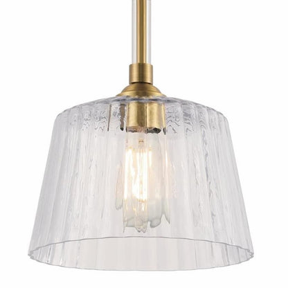 Westinghouse Lighting 6130200 Aggie pendant light with 10-inch clear ribbed glass shade and sophisticated brushed brass finish