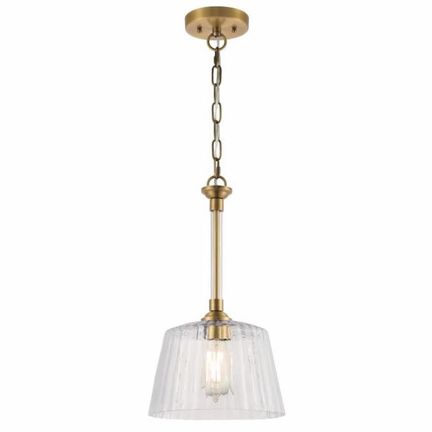 Westinghouse Lighting Aggie 6130200 one-light pendant with brushed brass finish and hand-blown clear ribbed glass shade