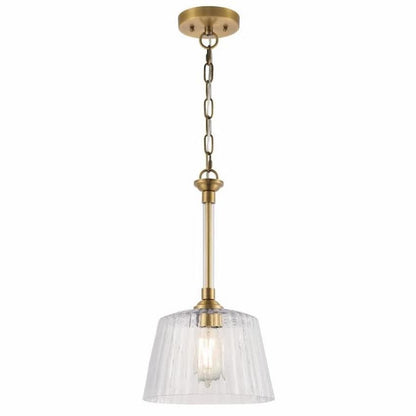 Westinghouse Lighting Aggie 6130200 one-light pendant with brushed brass finish and hand-blown clear ribbed glass shade