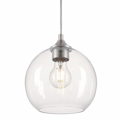 Westinghouse Tatze 6130500 indoor mini pendant featuring a sleek brushed nickel finish and sculpted clear glass globe design