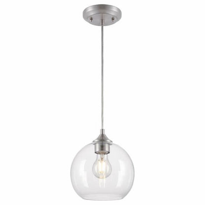 Westinghouse Lighting Tatze 6130500 one-light mini pendant with brushed nickel finish and hand-blown clear glass globe shade