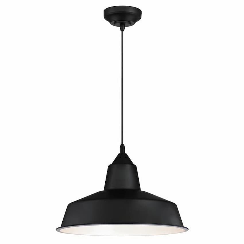 Westinghouse Academy 6131900 indoor pendant featuring a black steel finish, removable chrome cage and integrated 20W LED lighting