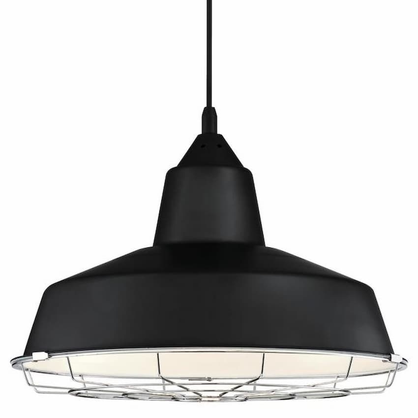 Westinghouse Lighting 6131900 Academy pendant light with 16-inch industrial shade, black finish and warm 3000K integrated LED illumination