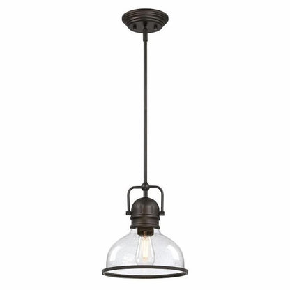 Westinghouse Lighting Boswell 6132100 one-light pendant with black-bronze finish and hand-blown clear seeded glass shade