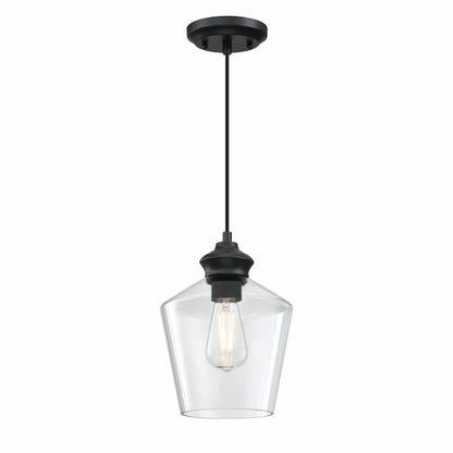 Westinghouse Lighting Ramsey 6132600 one-light mini pendant with matte black finish and hand-blown clear glass shade