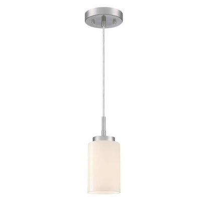 Westinghouse Lighting Shamus 6135300 one-light mini pendant with brushed nickel finish and hand-blown white opal glass shade