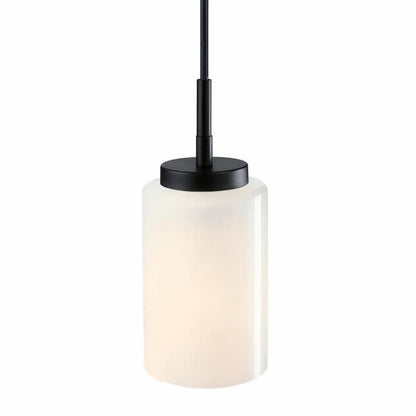 Westinghouse Lighting 6135400 Shamus pendant light with 5-inch white opal glass shade, black hardware and contemporary minimalist design