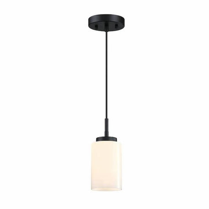 Westinghouse Lighting Shamus 6135400 one-light mini pendant with black finish and hand-blown white opal glass shade