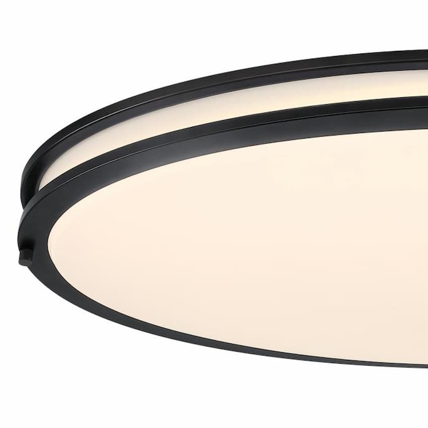Westinghouse Lauderdale 33-in LED ceiling fixture with matte black finish, frosted acrylic diffuser, and modern geometric design