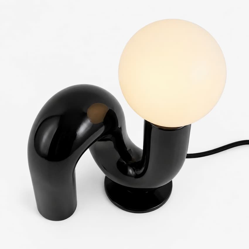 Alora Mood TL420107GBK Sadie Modern Table Lamp in Glossy Black Finish with Organic Swirling Frame and Exposed E26 Type G Bulb Design