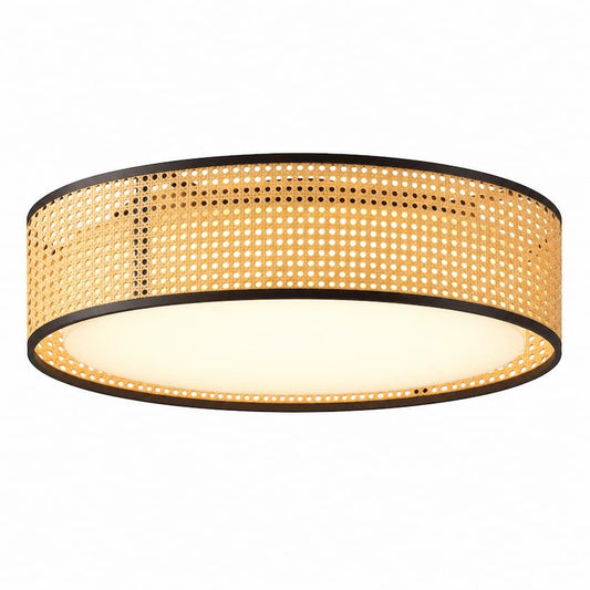 Alora Mood Lyla FM479020RB 20-Inch LED Flush Mount with Natural Rattan Shade, Black Metal Trim and White Acrylic Diffuser